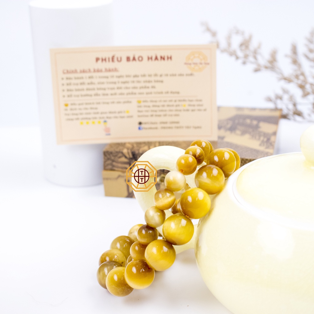 Vòng tay phong thủy Mắt hổ Vàng Tâm [TẶNG HỘP GỖ CAO CẤP] tài lộc may mắn - đủ size 8, 10, 12 li - Phong Thủy Tây Tạng