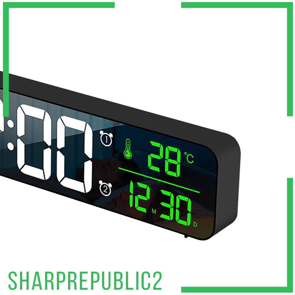 Alarm Clock LED Display Mirror Bedside Office Bedroom Table Decoration Black