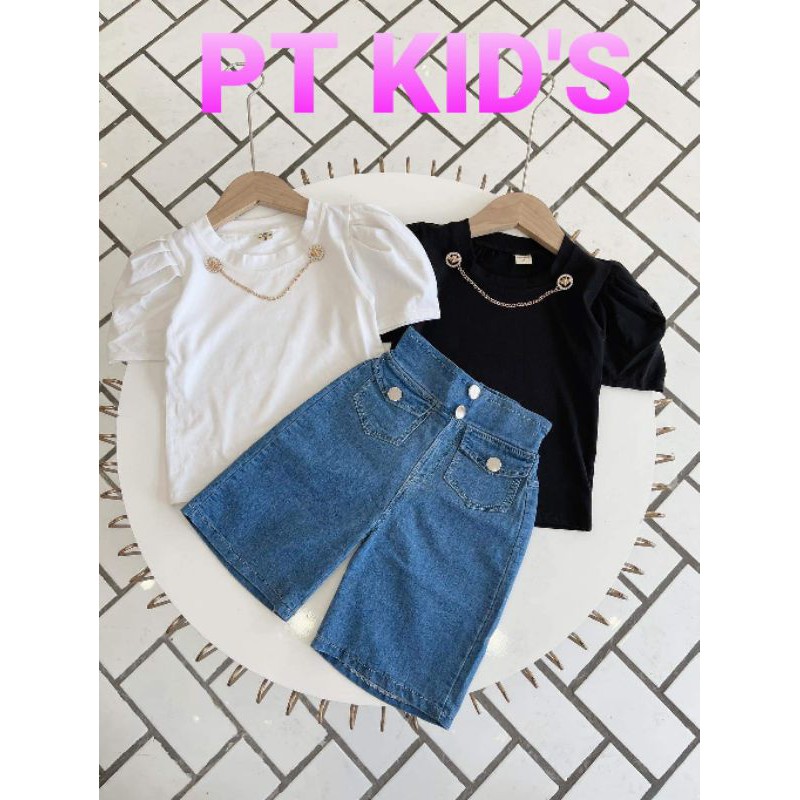 Set áo tay bồng và quần bò ống xuông siêu hot
