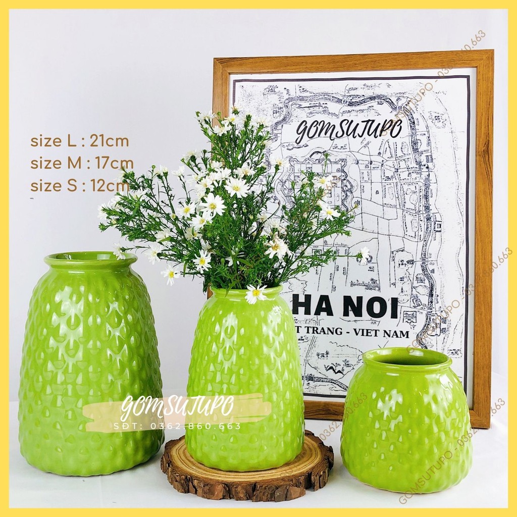 Lọ Hoa Pastel - Dáng Dứa - Gốm Sứ Bát Tràng - Bình Hoa Trang Trí - Decor Nội Thất