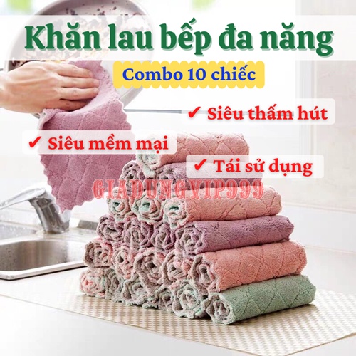 [Combo 10 chiếc] Khăn lau bếp  Khăn lau đa năng 2 mặt lau tay vải bông mềm mại thấm hút tốt dễ giặt dùng nhiều lần