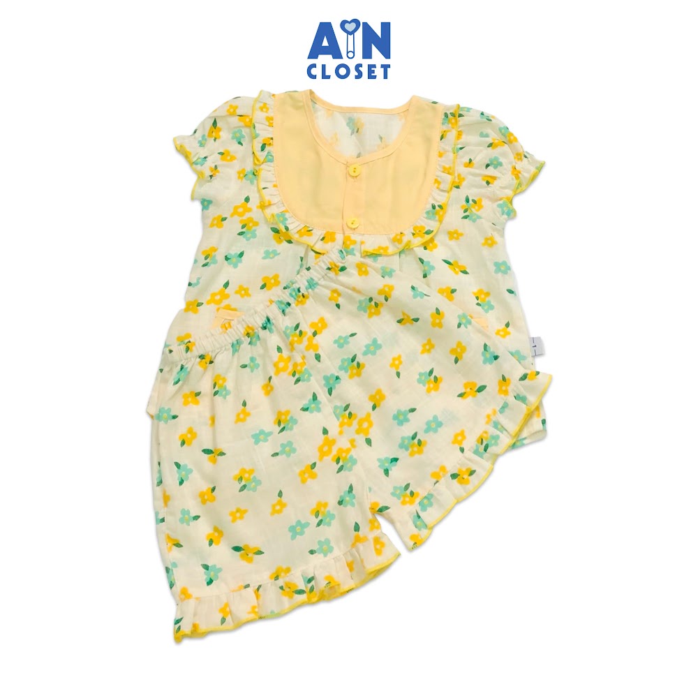 Bộ quần áo ngắn bé gái họa tiết Hoa Sứ vàng xanh linen xước AICDBGNOSE1N AIN Closet