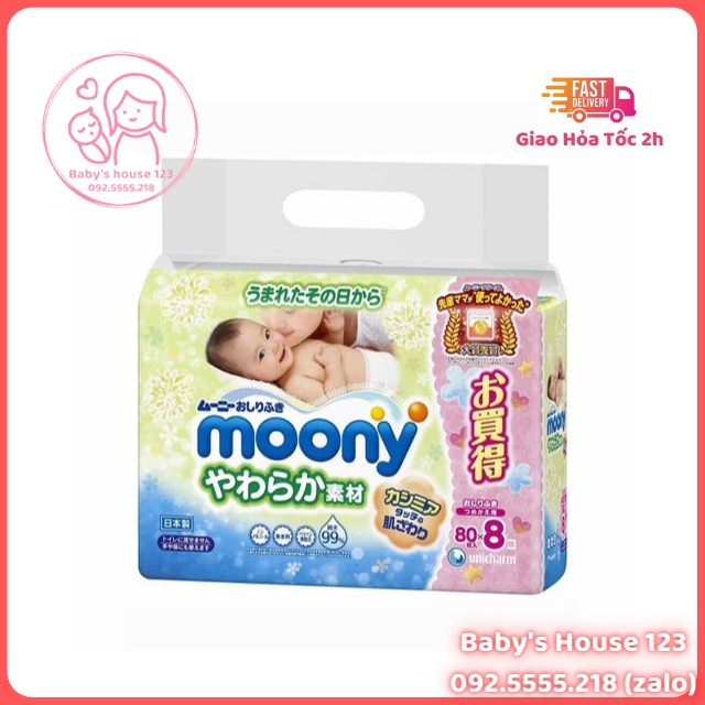 COMBO 10 GÓI KHĂN ƯỚT MOONY 80 TỜ NỘI ĐỊA NHẬT (GÓI 80 TỜ X 10)