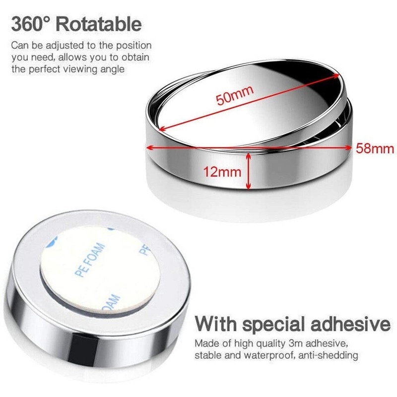 Gương lồi chiếu hậu điểm mù hình tròn xoay chỉnh được 360° cho xe hơi