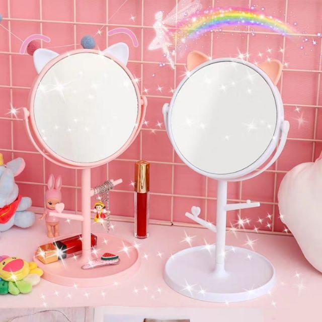 Gương soi tai mèo để bàn trang điểm xoay 360 độ