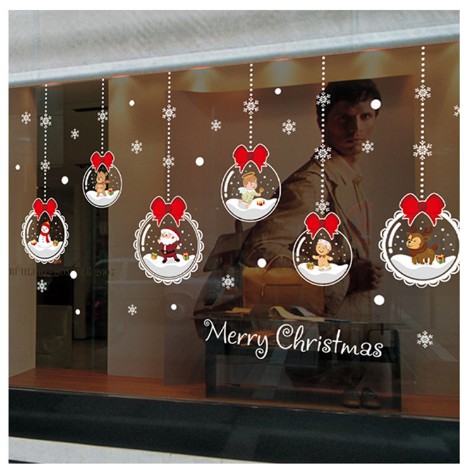 Decal trang trí tường Noel - Rèm Cầu Pha Lê Nơ Đỏ