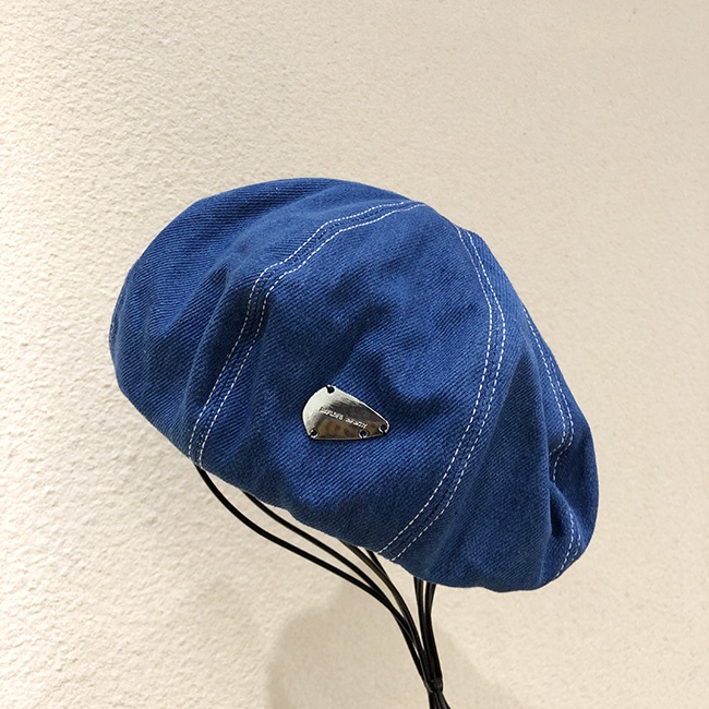 Nón Beret Denim Đính Nhãn Kim Loại Kiểu Họa Sĩ Thời Trang Hàn Quốc Dễ Phối Đồ