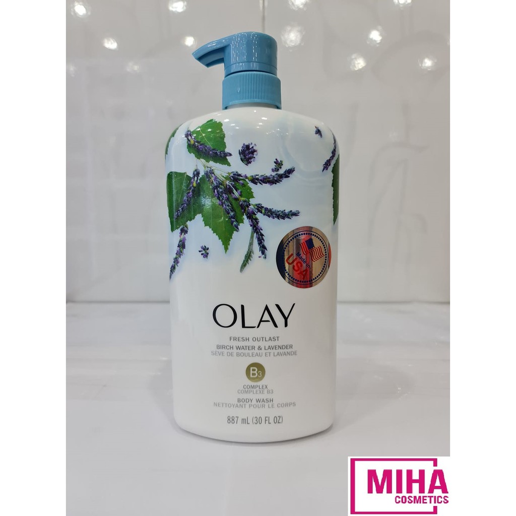 Sữa Tắm Dưỡng Ẩm Olay Fresh Outlast Birch Water &amp; Lavender Body Wash 887ml USA Hoa Oãi Hương