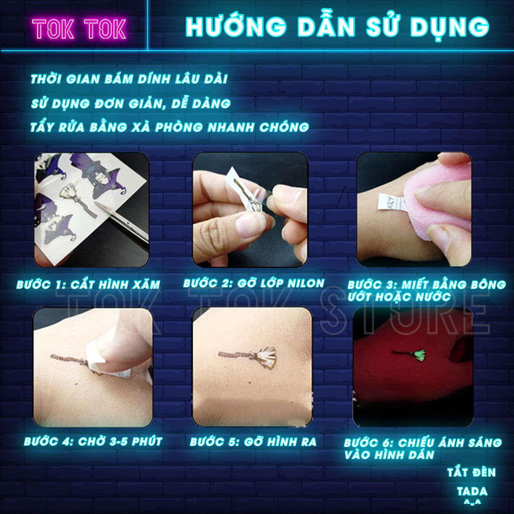 Hình xăm dán phát quang TOKTOK xu hướng mới nhất, đa dạng, chống nước. Tặng kèm miễn phí theo đơn hàng.