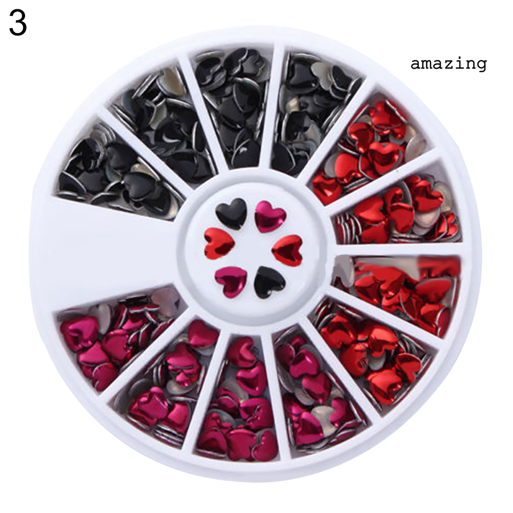 [AM] Love Heart Shaped Metal Rivet DIY Nail Art Tips Mixed Color Stickers 1 Wheel Box