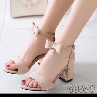 Giày cao gót vuông 5p và 7p quai ngang phối nơ cổ chân xinh xắn