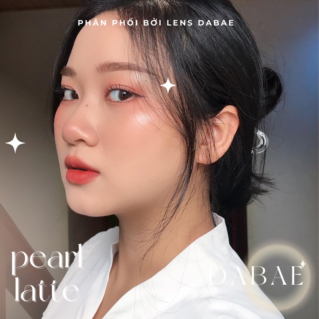 lens nâu tự nhiên giãn tròng cho mắt yếu PEARL LATTE  chất liệu PC Hydrogel  kính áp tròng có cận Hàn Quốc DABAE Hãng