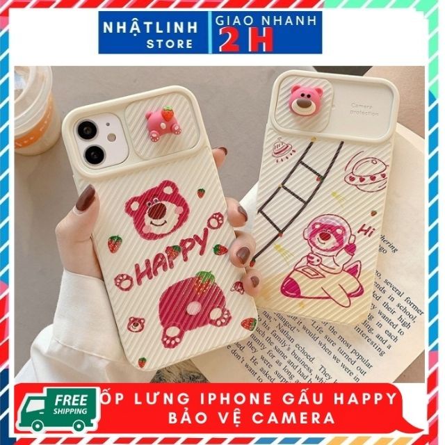 Ốp lưng iphone Gấu Happy Bảo Vệ camera Thích hợp iphone 11,12 pro max,12,12 pro,11 pro max,11 pro,7 plus,7,xs max,8g,G
