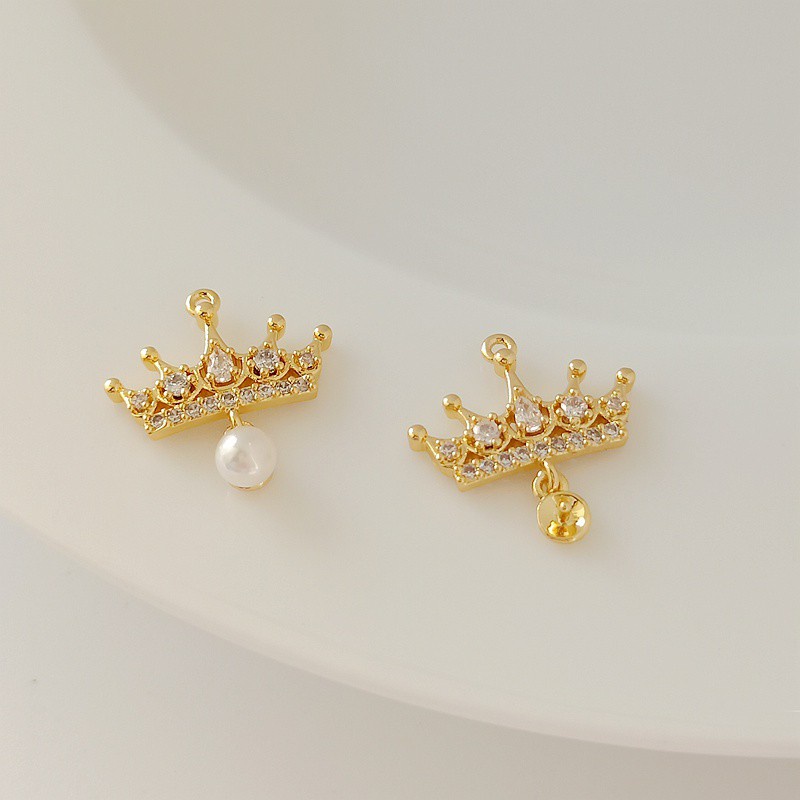 Mặt Vòng cổ Hình Vương Miện Bằng Đồng Mạ Vàng 14K Có Khay Đựng DIY