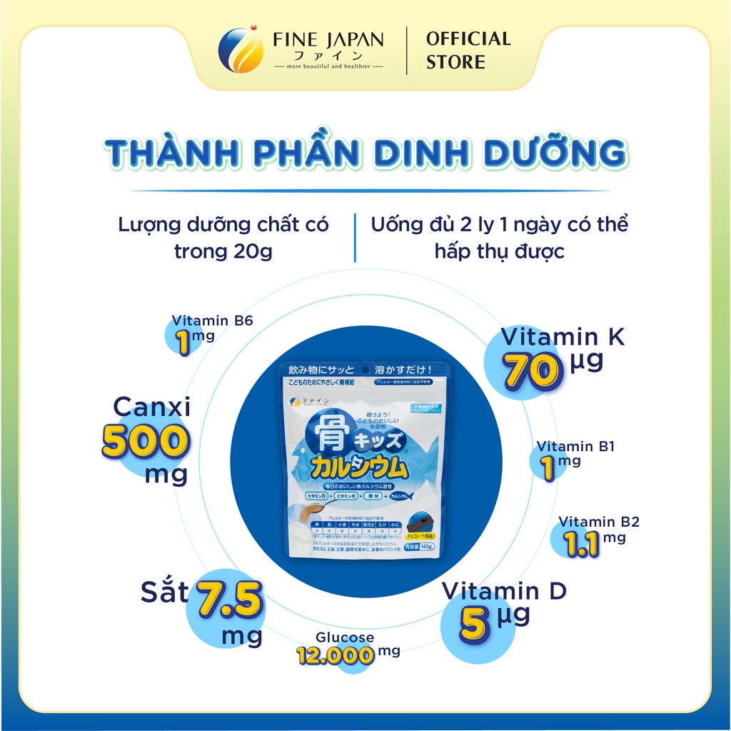 Bột Canxi Cá Tuyết Fine Bone's Calcium For Kids Gói 140G Bổ Sung Canxi Phát Triển Chiều Cao