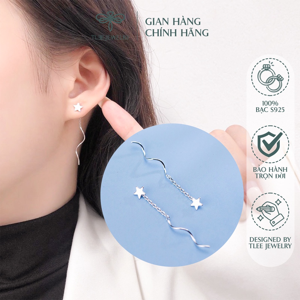 Khuyên tai bạc nữ TLEE tua sao dáng dài nữ tính NCJ B0175