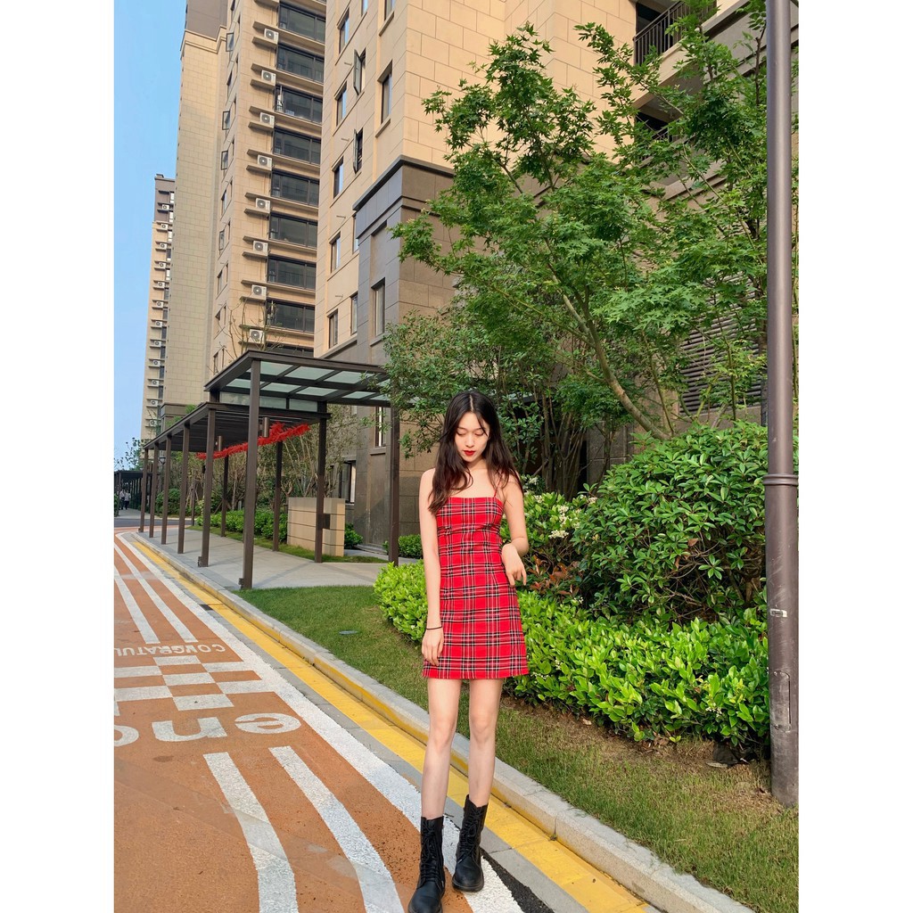 [AMANDA]Đầm 2 dây buộc eo, váy 2 dây buộc eo, váy 2 dây kẻ caro(ảnh thật / sẵn). | BigBuy360 - bigbuy360.vn