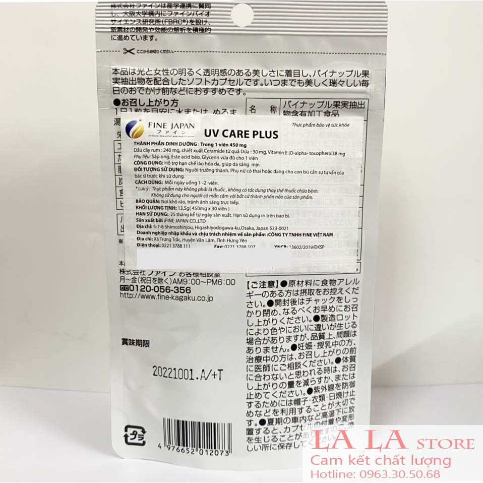 Viên Uống UV Care Plus hỗ trợ chống Nắng Fine Japan Nhật Bản túi 30 viên