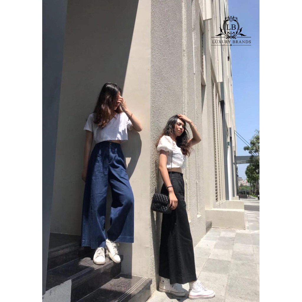 [CÓ SẴN] QUẦN CULOTTES BÒ JEAN CAO CẤP DÀI ỐNG RỘNG CẠP CAO 2 KHUY THỜI TRANG ULZZANG HÀN QUỐC