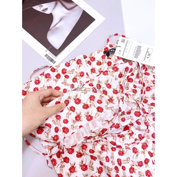 Set váy hai dây hoa hồng cúc bọc xòe dài mix áo len tăm đỏ tiểu thư loại 1 | BigBuy360 - bigbuy360.vn