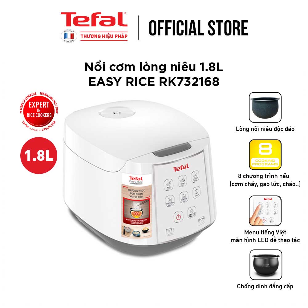 Nồi cơm điện tử Tefal 1.8L - TH Pháp - 8 Chương trình nấu - RK732168- BH 2 năm