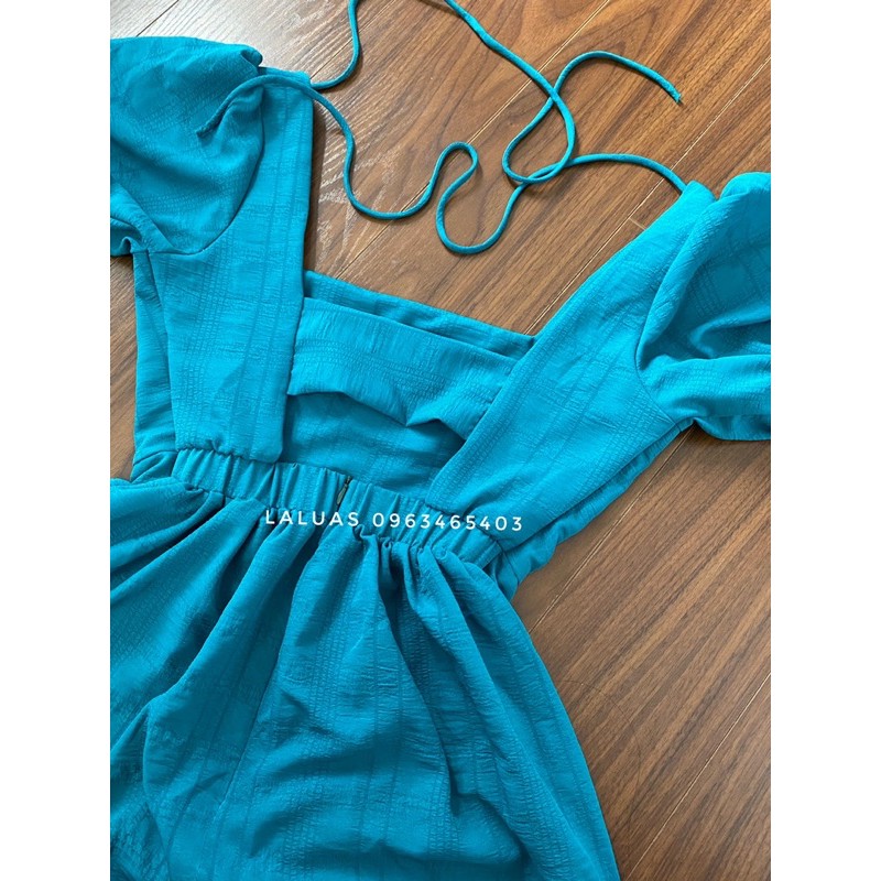 [Hình thật]Đầm xanh cổ vịt hở lưng form dài may 2 lớp Laluas | BigBuy360 - bigbuy360.vn