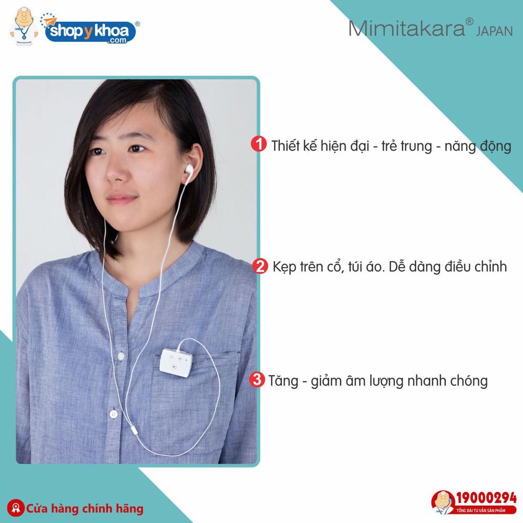 Máy Trợ Thính 2 Tai Nghe, Bluetooth, Pin Sạc, Ứng Dụng Smartphone Mimitakara  . Made In Taiwan