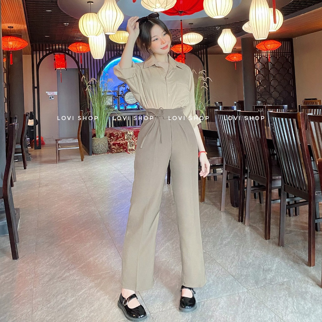 LOVI SHOP-  Áo sơ mi đũi 1 túi trơn tay dài 6 màu form rộng