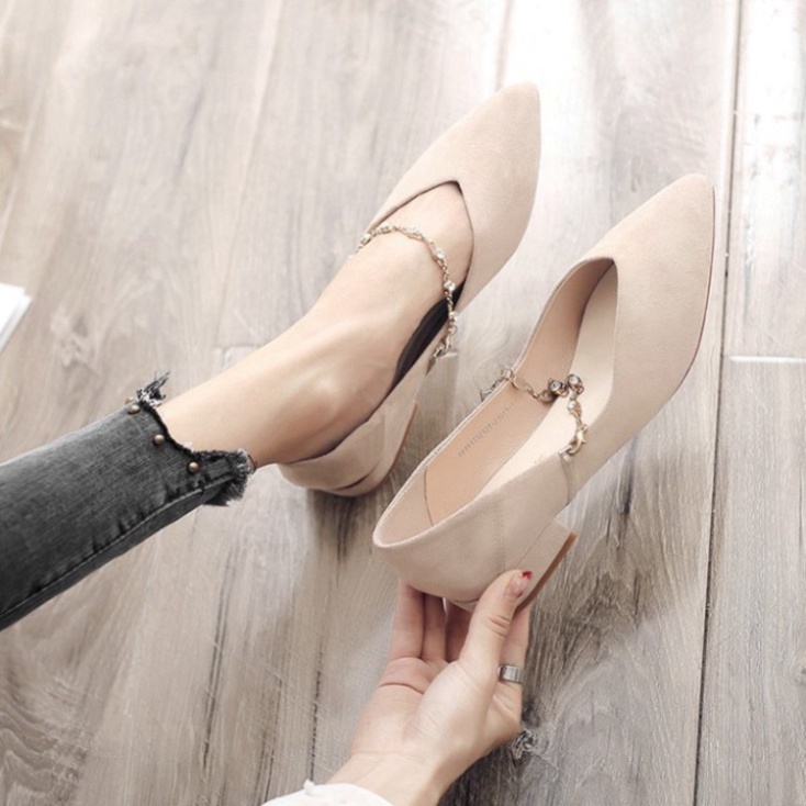 Giày búp bê da lộn quai ngang đá cực xinh G009