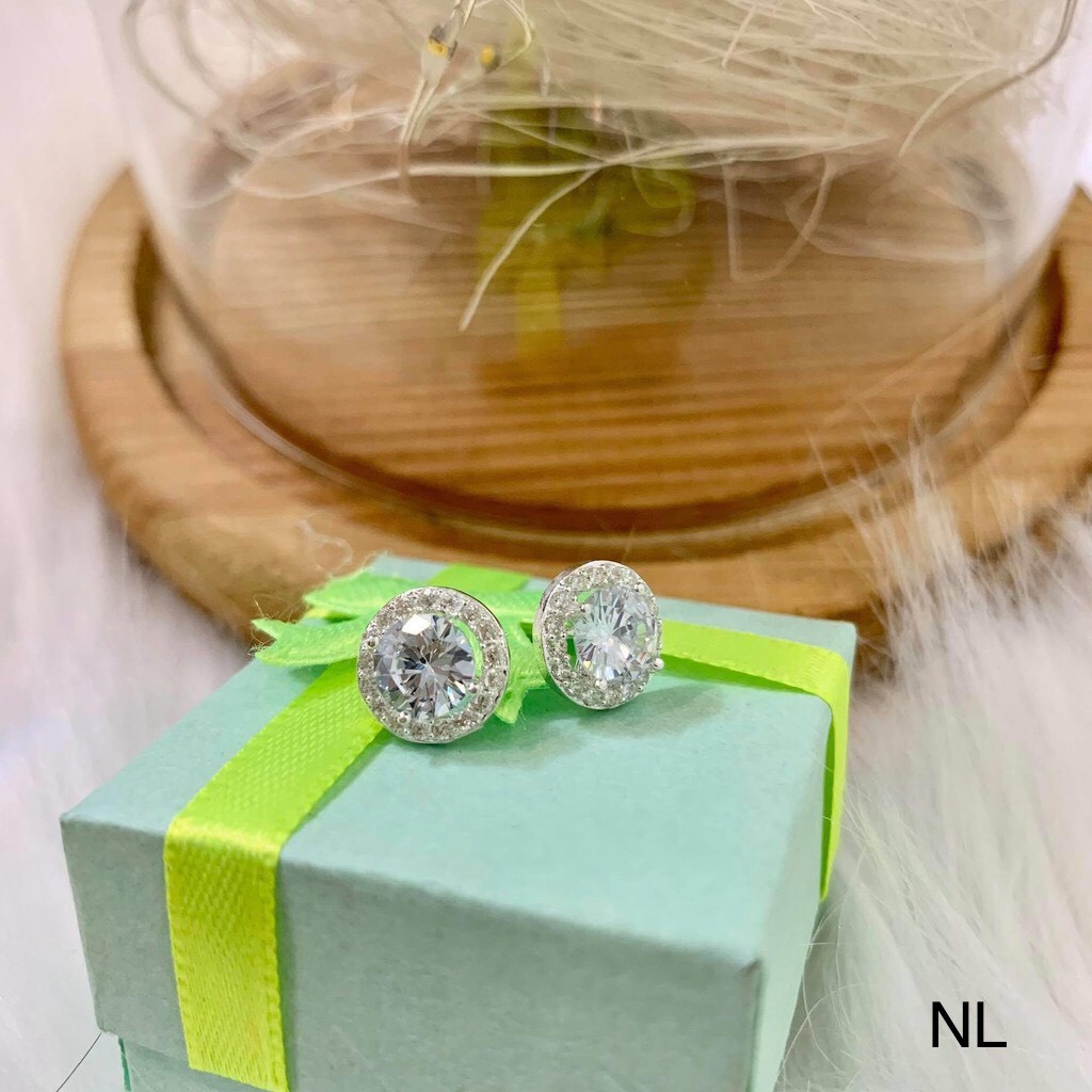 Bông tai tròn đá chủ sáng đẹp chuẩn bạc ta - Kho sỉ bạc Nhất Linh