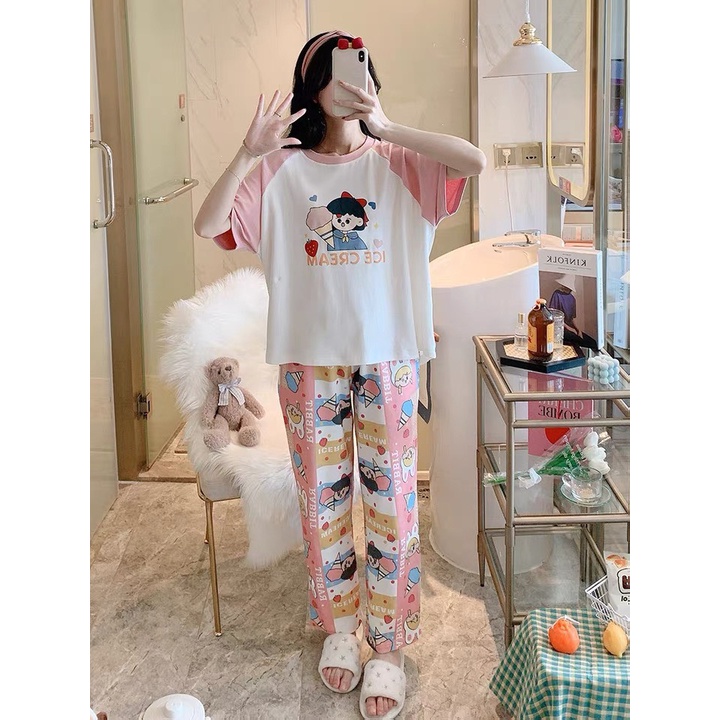 Đồ Bộ Nữ mặc nhà dễ thương chất liệu cotton đầy đặn mát mịn (tay ngắn quần dài)_mã BQD-01