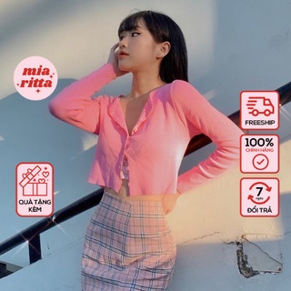 Áo croptop len dài tay tăm cổ tròn khuy trước Mia Ritta A1913
