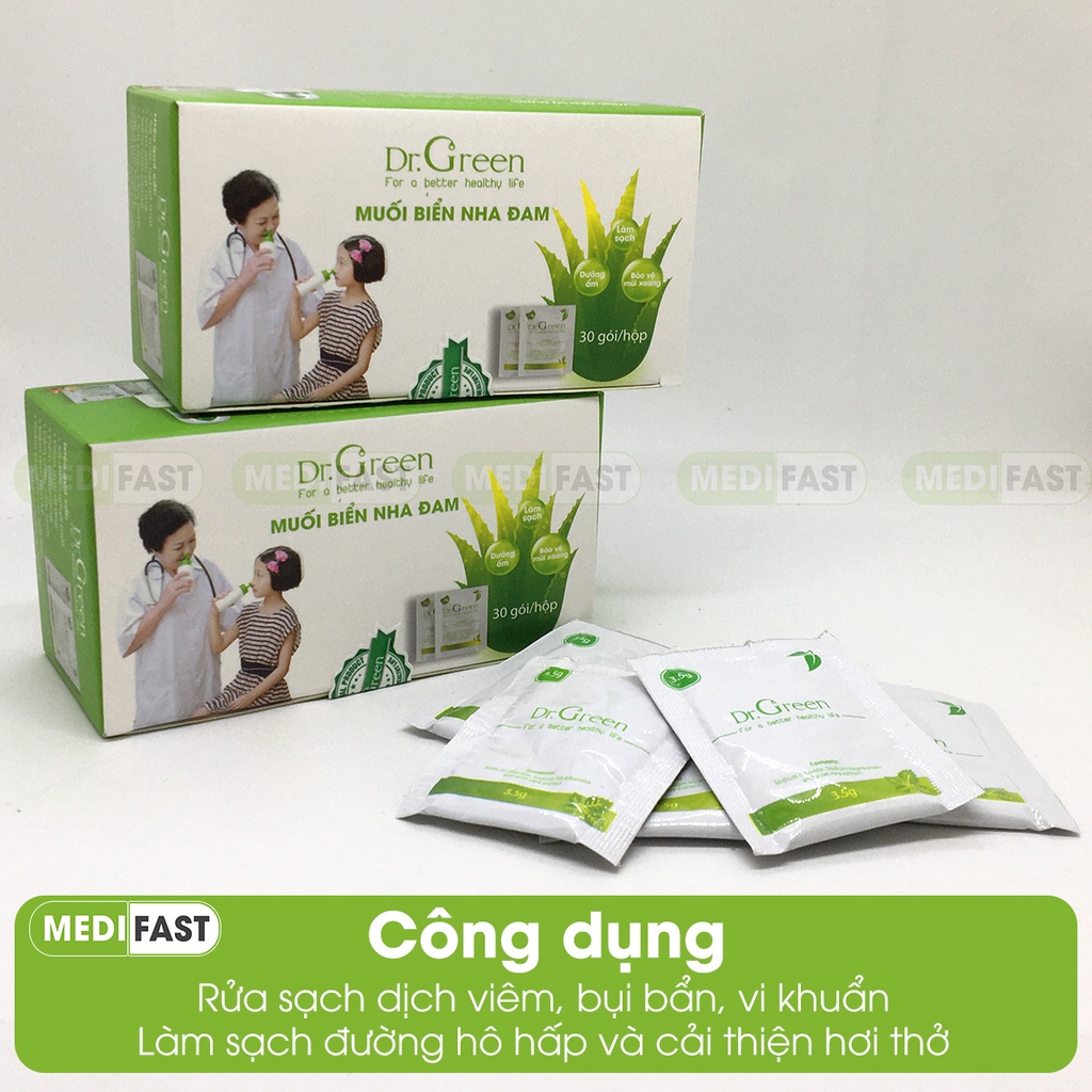 Muối rủa mũi Dr Green Nha Đam - Hộp 30 gói - Muối nha đam sạch sâu