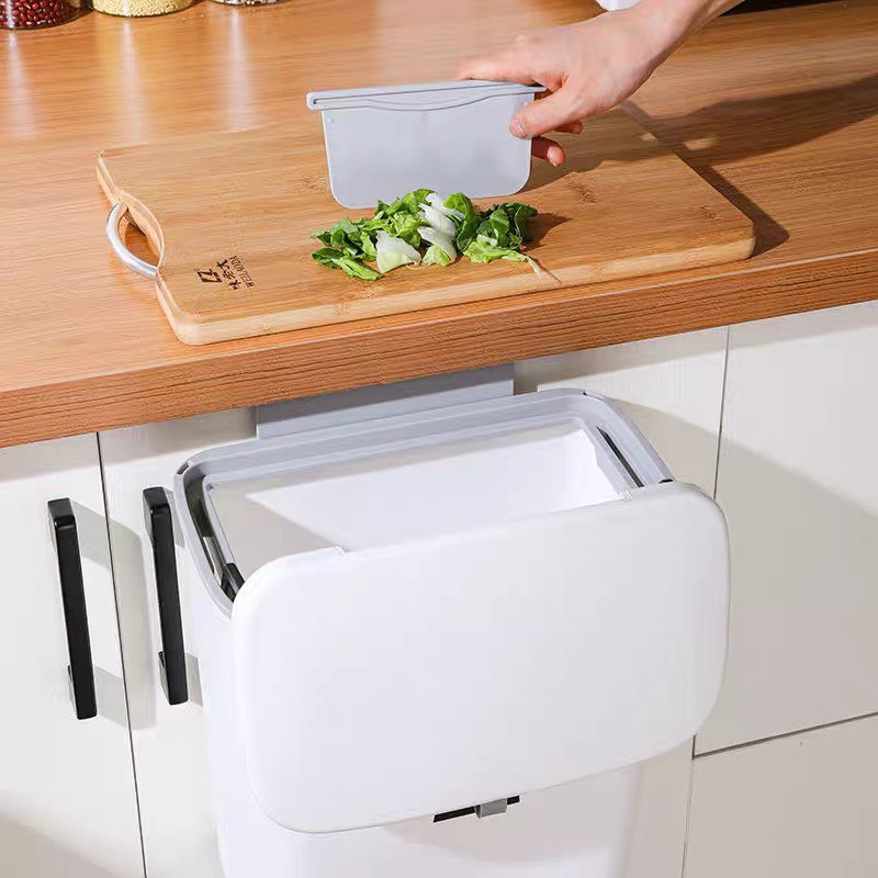 Thùng rác treo bếp, thùng rác có nắp trượt, sọt rác cài tủ thông minh sáng tạo