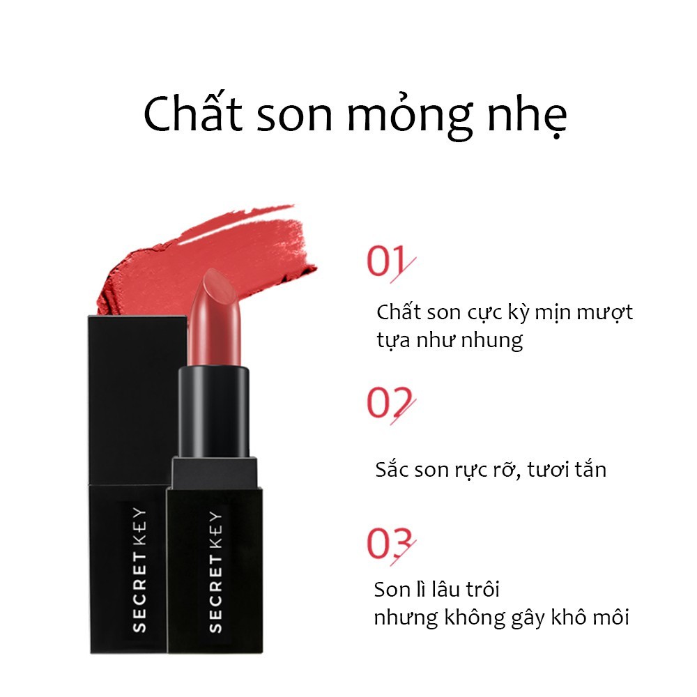 Son Lì Secret Key Fitting Forever Lipstick 3.5g - No.12 Scarlet (Đỏ Gạch)