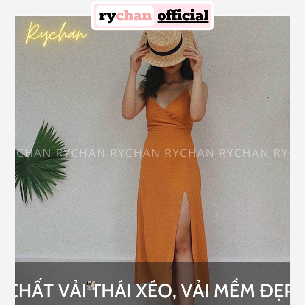Đầm Maxi 2 Dây Hở Lưng Đi Biển Đắp Chéo Ngực Nơ Lưng - DM0133