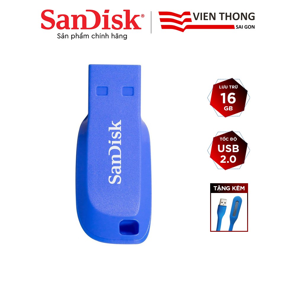 USB 2.0 SanDisk CZ50C 16GB Cruze Blade (Blue) tặng đèn LED USB | BigBuy360 - bigbuy360.vn