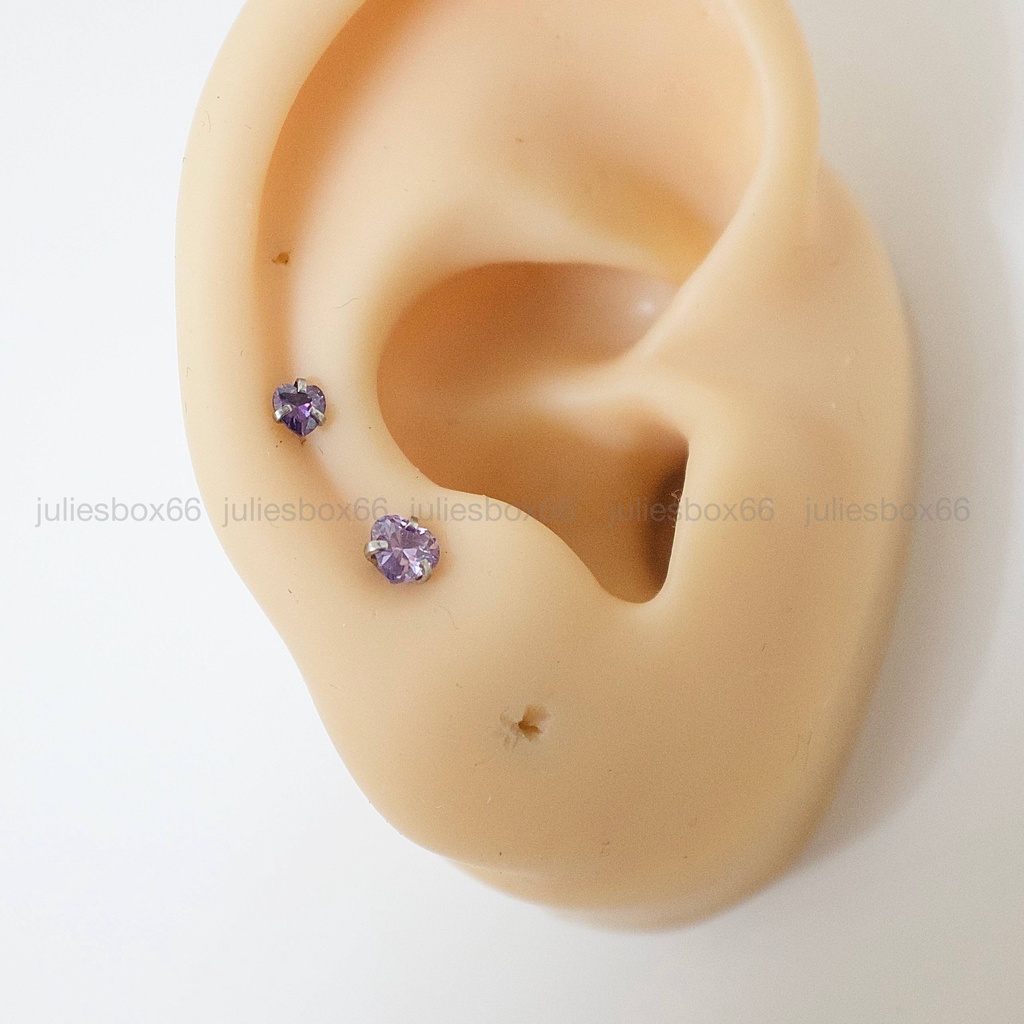 [1 Chiếc] Khuyên Tai Titan Đá Tím Unisex Thân Bạc Đuôi Bi Không Gỉ Sét Không Ngứa Bông Tai Nam Julies Box 66