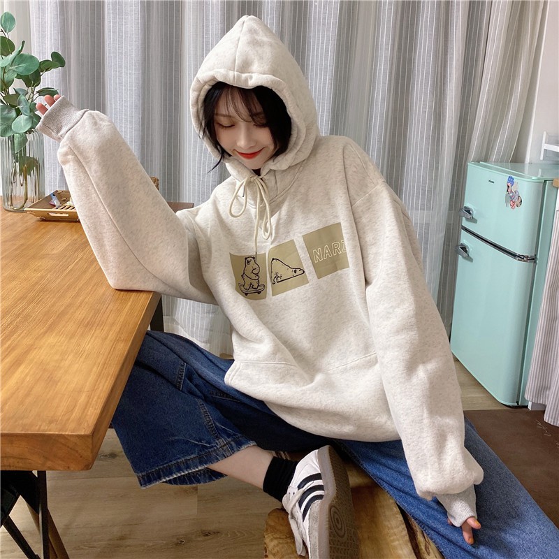 Áo hoodie form rộng nữ màu trắng đen chất đẹp hàng quảng châu BST áo thu đông unisex Ulzzang