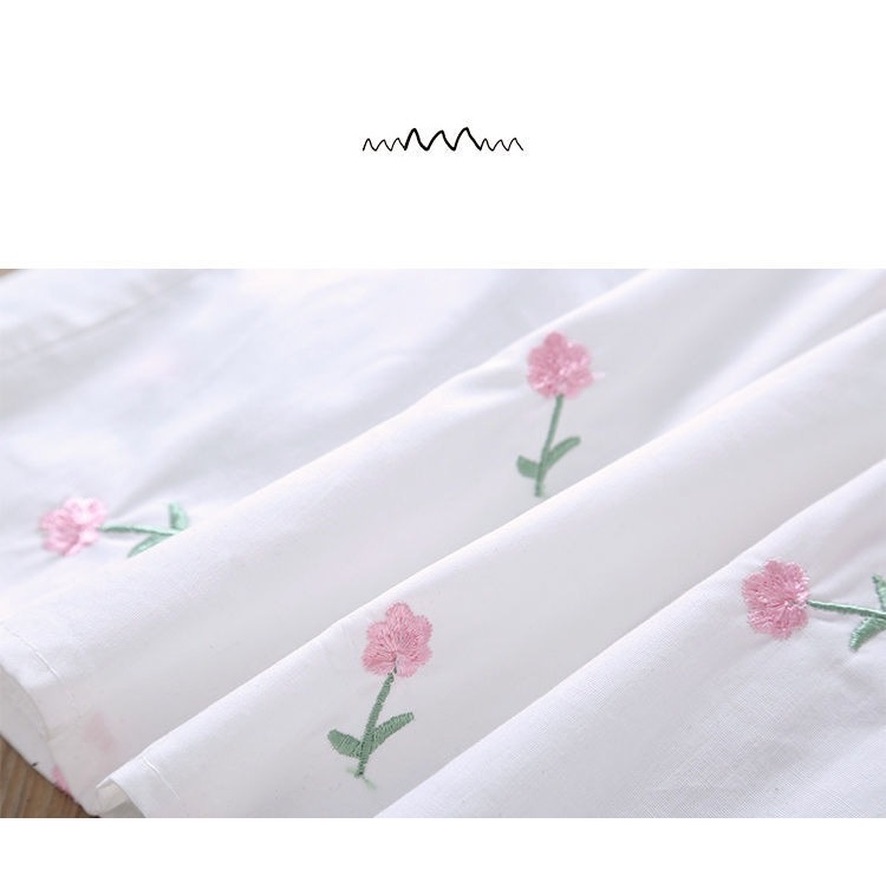 Girls Summer Shirt Clothes Kids Ins Fashion Cotton Thin Short Puff Sleeves Tops Girl Floral Printed Princess Shirt