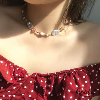 Vòng Cổ Caramel Handelait Đính Hạt Đá Nhân Tạo Cườm Chốt OT Mạ Vàng Màu Beige Nữ Tính Thanh Lịch