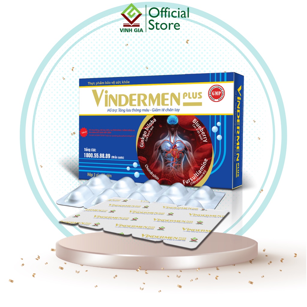 Vindermen Plus  - Ngăn ngừa tê bì tay chân, tăng cương lưu thông máu - hộp 30 viên - Vinh Gia
