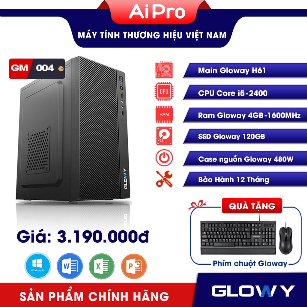 [GM 004] Bộ máy tính thương hiệu Việt Nam Gloway - Mới 100% - Bảo hành 12 Tháng