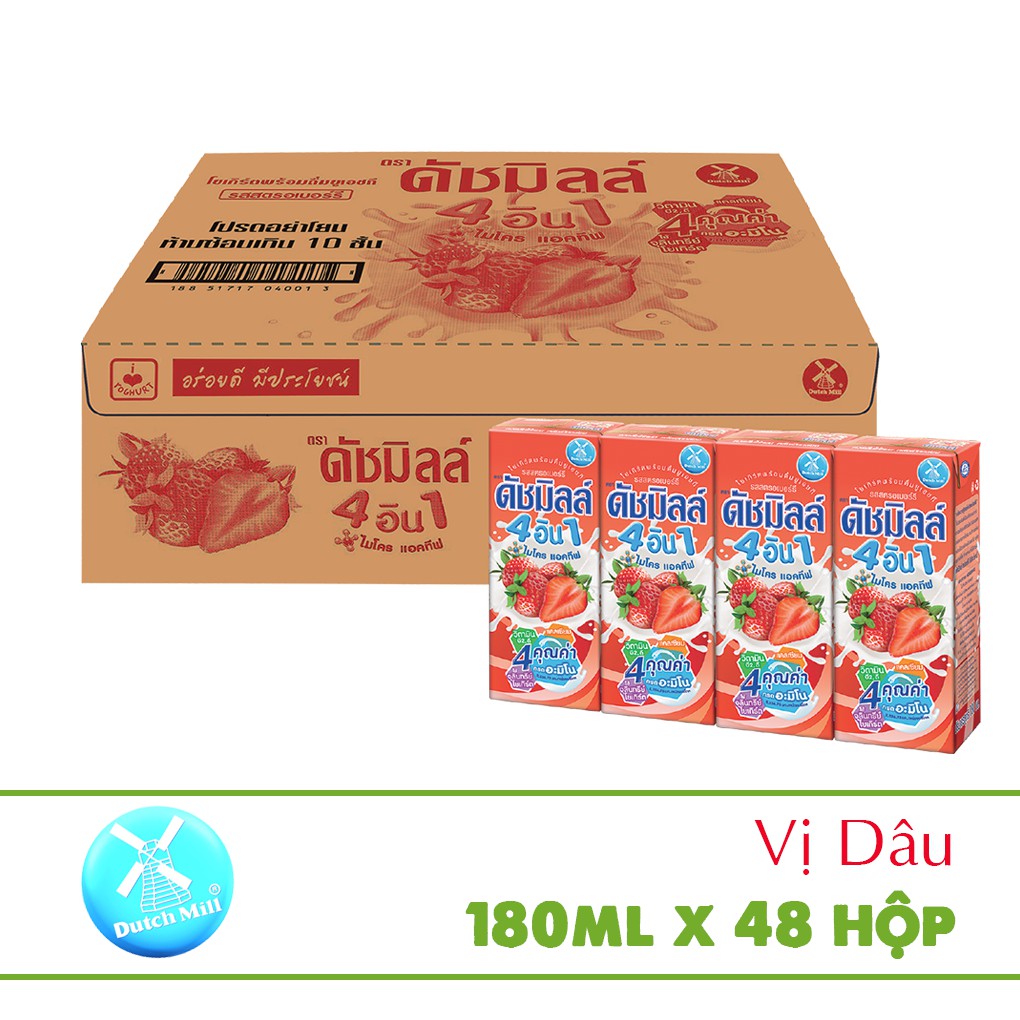 Thùng 48 hộp Sữa Chua Uống Dutch Mill Vị Dâu (180ml x 48 hộp) ĐỒ ĂN VẶT NGON RẺ