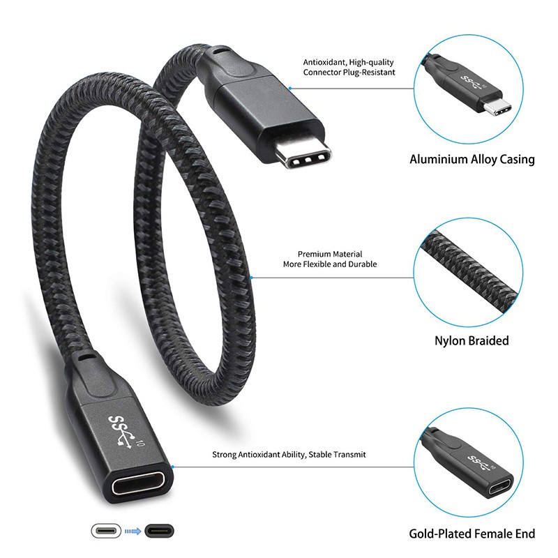 Cáp Nối Dài Usb C 1 Feet, Usb 3.1 (10Gbps) Type C Male To Female | BigBuy360 - bigbuy360.vn