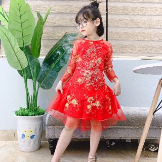 áo dài cách tân thêu hoa cho bé 10-25kg
