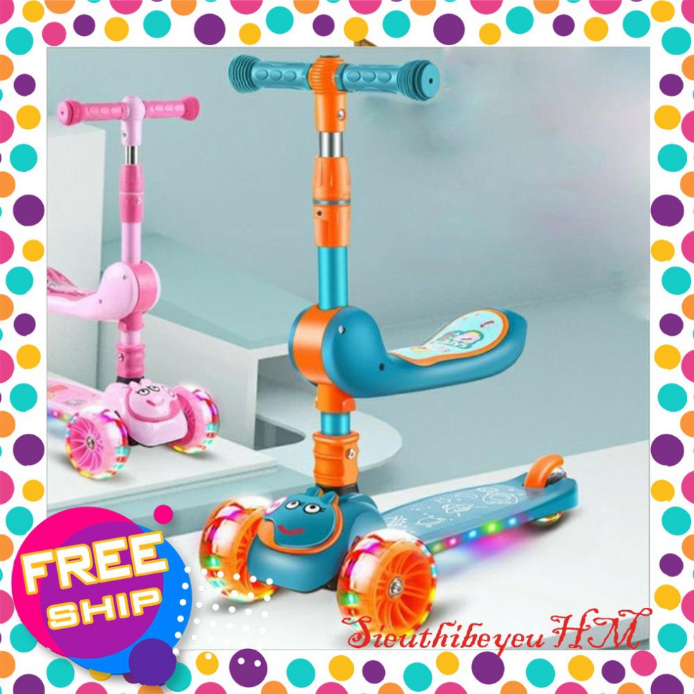 XE TRƯỢT SCOOTER CHO BÉ CÓ GHÊ SIÊU XINH, XE THĂNG BẰNG KÈMĐÈN PHÁT SÁNG
