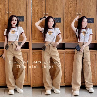 THIẾT KẾ SET ÁO CROP CHỮ QUẦN ỐNG LOE❤HÀNG SẴN❤CAM KẾT Y HÌNH XINH
