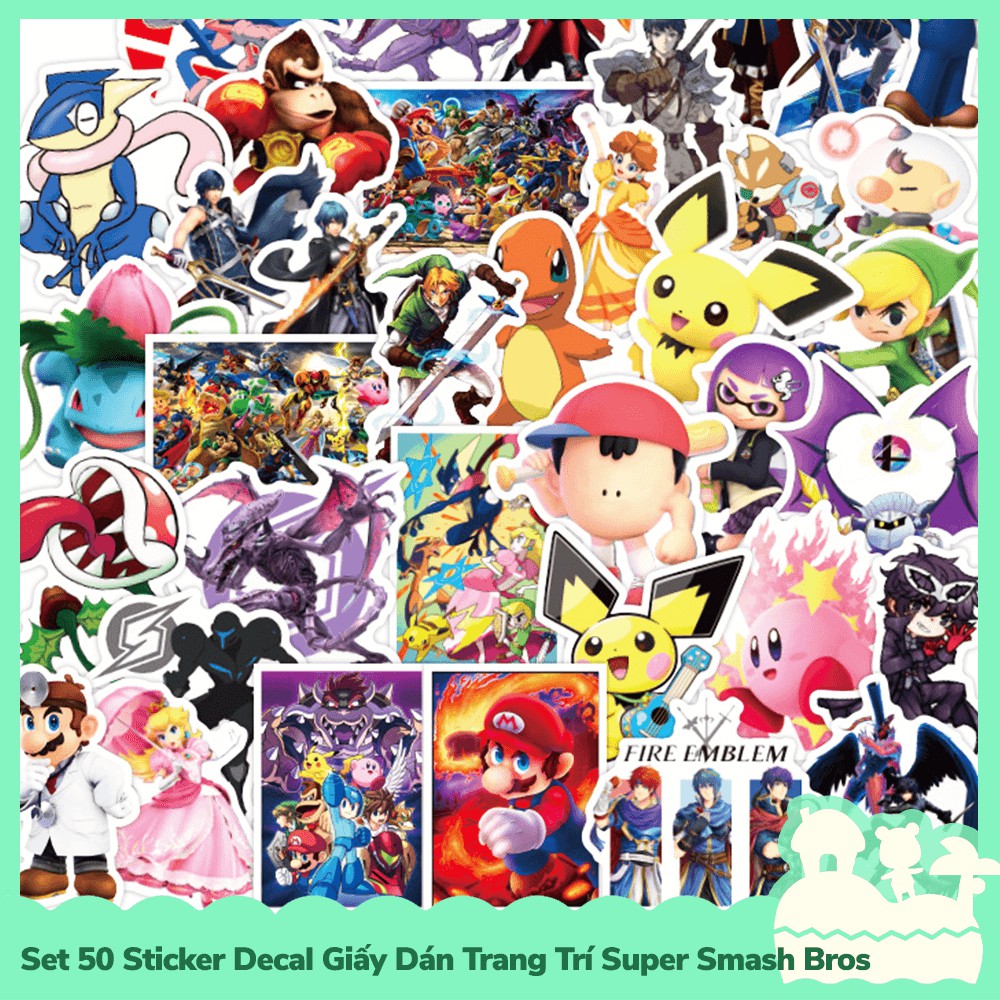 [Sẵn VN - NowShip] Set 50 Sticker Decal Dán Trang Trí Mẫu Game Nintendo Super Smash Bros
