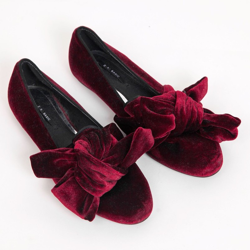 Giày búp bê nhung buộc nơ nữ tính , êm chân